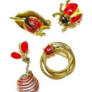 Vintage Brooch Bee Lady Bug Lot Vtg Costume Jewelry Pin A17